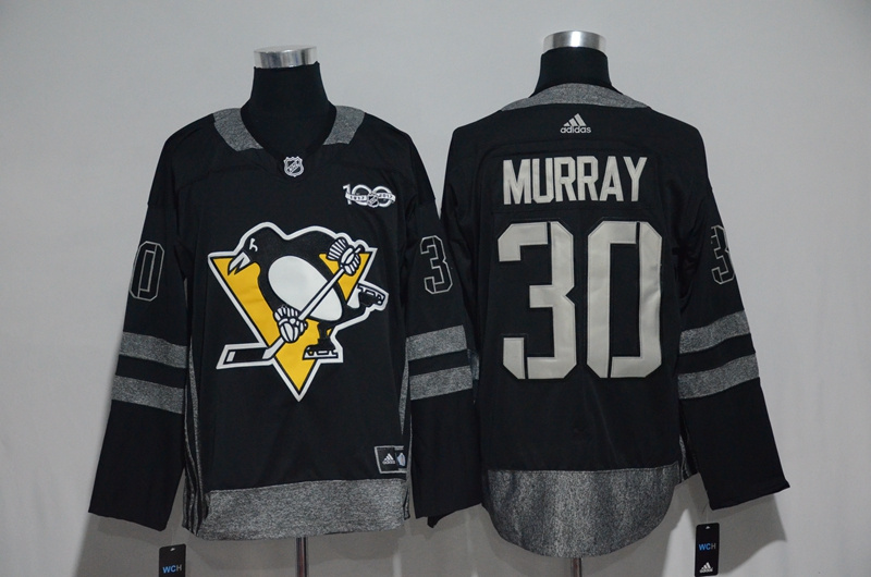 NHL Pittsburgh Penguins #30 Murray Black 1917-2017 100th Anniversary Stitched Jersey->->NHL Jersey